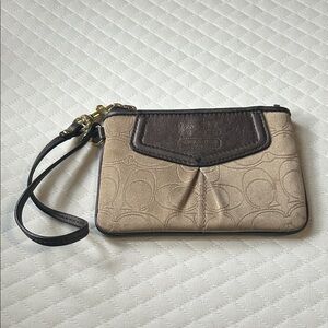 Faux Coach Tan and Brown Signature Wristlet